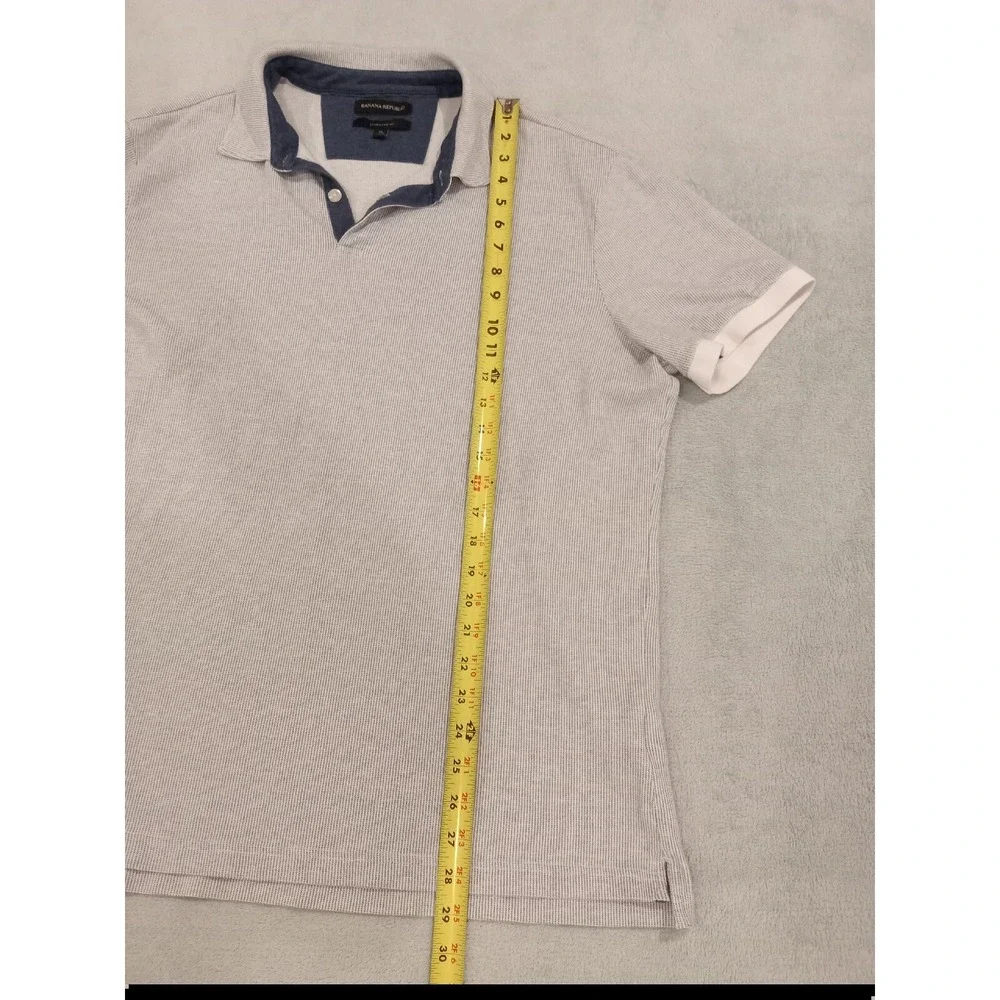 Mens Banana Republic Short Sleeve Polo Standard Fit XL White Gray Blue
